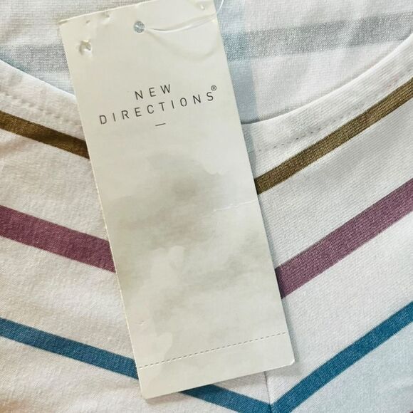 New Direction NWT Polished Julianna Crepe Blouse Top Qtr Ruffle Sleeve Striped - Picture 8 of 8